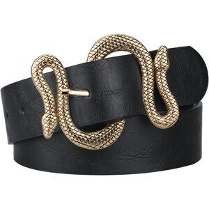⚡Black Snake Belt for Women, Faux Leather Fashion Belt for Jeans and Dresses